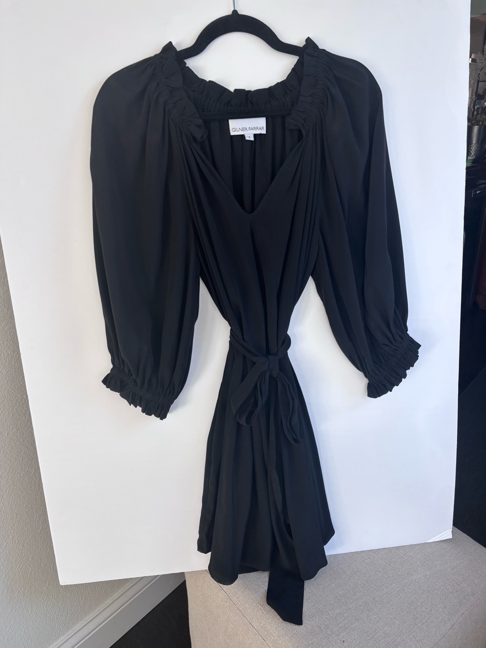 Gilner Farrar Black Puff-Sleeve Wrap Dress